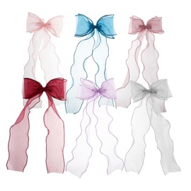 Beavorty 6pcs Hair Bows For Girls: Organza Bowknot Hair Clips With Ribbon Tails Barrettes For Women Girls Unicorn Fairy Mermaid Costume Accessories