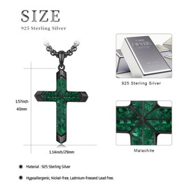 TwoAnts Black Cross Necklace 925 Sterling Silver Malachite Cross Pendant Necklace Gothic Jewelry Christian Gifts for Men Women