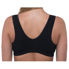 Gemm Womens's Front Fastening Mastectomy Bras with Pockets Non Wired Soft Cotton Black