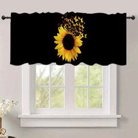 Art Studio 54x18 Inches Black Yellow Sunflower Window Treatment Valance Butterfly Flower Kitchen Blackout Drapes Bathroom Bedroom Living Room Polyester Fabric Curtains Decorations Supplies