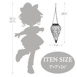 Naboher Solar Hanging Lantern Outdoor Garden Lights, Tear-Shaped Glass and Metal Hanging Lantern, 15 Firefly LED Lights, 7 x 24 Inch,(Clear)