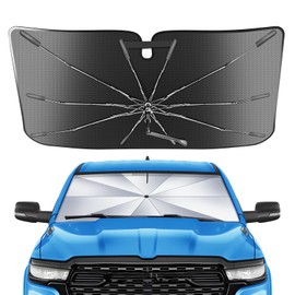 Portable Windshield Sunshade Umbrella Custom Fit for Dodge RAM 1500 2009-2018, 2 in1 Ice Crystal Durable Compact Shade Umbrella UPF50+ UV Front Window Heat Insulation Protection Outdoor Camping