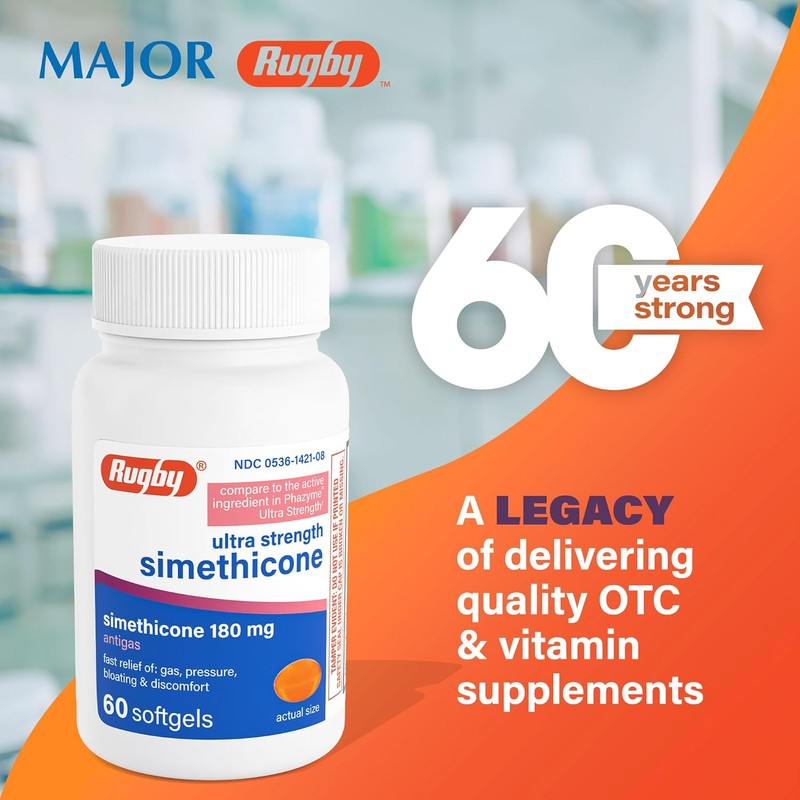 Rugby Ultra Strength Simethicone Gas Relief 180 mg - Maximum