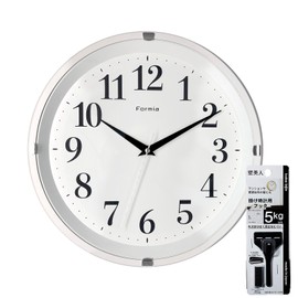 Formia HWC-011W-WH Wall Clock, Easy to Read Simple, Continuous Second Hand, Analog, Hodogaya Electronics Sales, White, Wall Hanging Hook, Stapler, Set