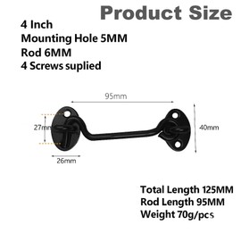 2PCS Hook and Eye Latch 4 Inch Black Stainless Steel Gate Latch- Ideal for Door Locks Without Drilling Garden Gates Over Door Sheds Bathrooms Bedroom Door Lock