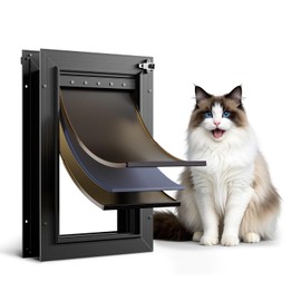 All Aluminum Cat Door Interior Door Black 3 Flaps, For Exterior door Small Cat Dog Doggy Doggie Door, Heavy Duty Pet Door, Insulation Flap, Telescoping Tunnel, Sliding Closing Panel (Pets Up to 22lbs)