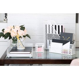 Blu Monaco White Desk Accessories for Women - 6 Piece Office Supply White Desk Organizer Set