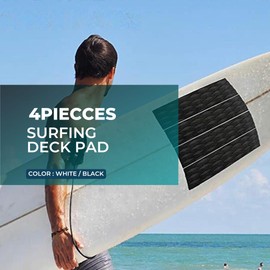 [MIEONLINE] Set of 4 Surfboard Surfing Traction Pads Deck Pads Grips Black White Heavy Duty Waterproof Easy Installation (Black)