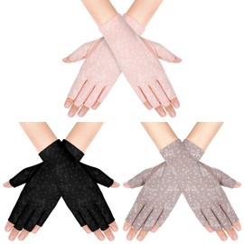 ONESING 3 Pairs UV Protection Gloves Fingerless Gloves Non Slip Summer Driving Riding Cycling Gloves for Women Girls
