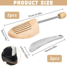 XTUDOU® Pack of 2 Wooden Shoe Tree with Steel Spring, Women's Shoe Tree Made of Natural Wood, Suitable for All Shoes, Kink Protection, Wooden Shoe Separators or Trainers (Size 42-46), Original wood