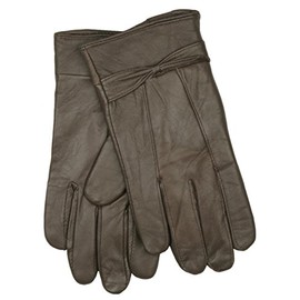 Rjm Ladies Lined Beige Grey Sheepskin Leather Gloves With Bow Size M/L