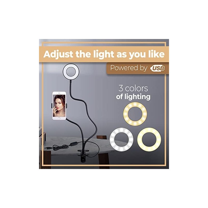 Retoo LED Ringlicht mit Stativ Selfie-Licht, Selfie Lampe Schwanenhals Klemmlampe