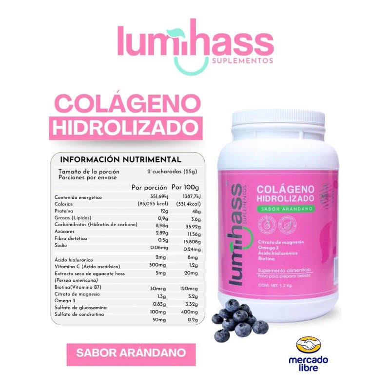 Colágeno Lumihass 1 Bote Sabor Arándano | Omega 3 +