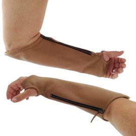 Arm Chaps Extended Elbow Leather Arm Guard - Arm Sleeve Protectors for Thin Skin and Bruising, Scratches & Cuts - Protective Arm Sleeve for Any Age- Left & Right Form-Fitting - Brown(1Pair/Large).