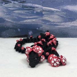 Generic Articulated 3D Printed Dragon, Articulated Black and Red Mushroom Dragon, 12"" Black Dragon, Fidget ADHD Toy for Autism, Gift Dragon Toy D038-DR