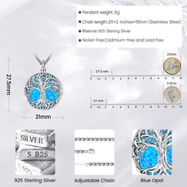 Eusense Tree of life Ashes Necklace 925 Sterling Silver Tree Life Urn Necklace Pendant for Ashes for Women Cremation Jewelry Memorial Pendant keepsake Urns Necklace for Human