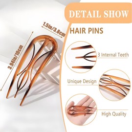 MYTOAU 10Pcs French Hair Pin, Hair Pins for Women,Retro Fork Internal Teeth French Hair Clips U Shaped French Twist Hair Pin, Tortoise Shell French Hair Pins for Women Vintage Hairstyle Accessories