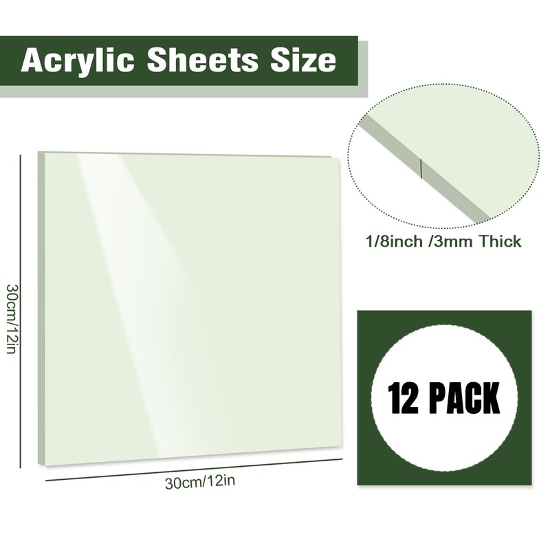 FYSUIMU 12 Sheets Sage Green Acrylic Sheets 1/8 Thick 12