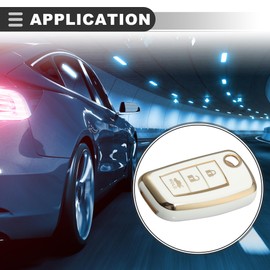 Motoforti Keyless Entry Remote Cover Key Fob Cover, Car Accessories, for Nissan Rogue 2014-2019, TPU, White Gold Tone