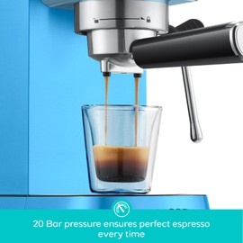 CASABREWS CM5418 Espresso Machine 20 Bar, Stainless Steel Espresso Maker with Milk Frother Steam Wand, Professional Coffee Machine with 34oz Removable Water Tank, Gift for Him, Gift for Friend, Blue