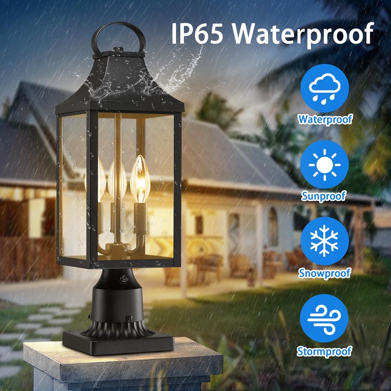18.62'' Dusk to Dawn Post Light Outdoor, Large 3-Light Lamp