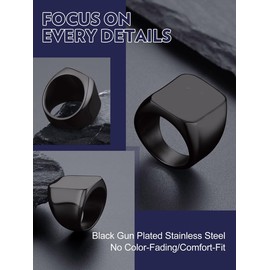 Bandmax Stainless Steel Mens Black Signet Rings Chunky Heavy Big Metal Rings Size 13 for Men Cool Silver Biker Rings Cocktail Rings Gift for Father's Day