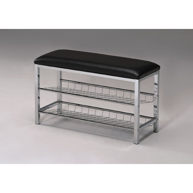 espidoo Metal Shoe Bench Organizer: 2-Tier Black Faux Leather Seat