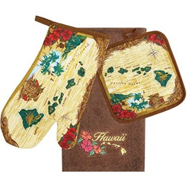Hawaii 3 Piece Kitchen Set Towel & Potholder & Oven Mitt Island Chain