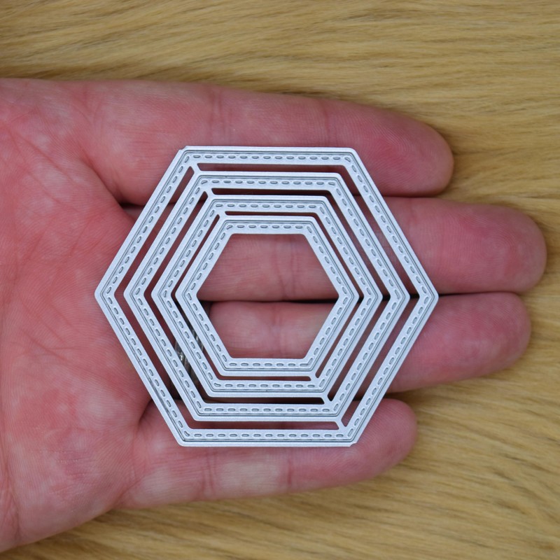 Nest of 4 Hexagon Stitch Patterned Metal Cutting Dies, Card