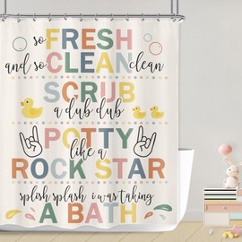 LGhtyro Kids Bathroom Rules Shower Curtain Bathroom Set 60Wx71H Inches Funny Colorful Quotes Cartoon Cute Positive Inspirational Words Bath Accessories Boys Girls Art Home Decor Fabric 12 Pack Hooks