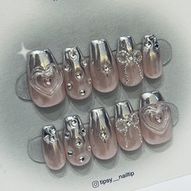 Moonlit Glow Handmade Nail Tips - Coffin Egg / 문릿 글로우 수제네일팁 - 코핀에그