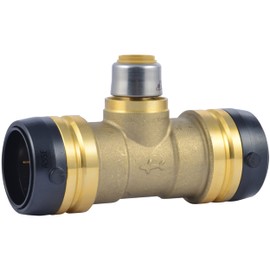 SharkBite 1-1/4 Inch x 1-1/4 Inch x 1/2 Inch Reducing Tee, Push To Connect Brass Plumbing Fitting, PEX Pipe, Copper, CPVC, PE-RT, HDPE, UXL08353516