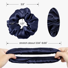 LILYSILK 100% Pure Silk Scrunchies Hair Elastic for Women Girls Hair Ties Ponytail Holder No Crease Gentle for Hair 1PC, Navy Blue
