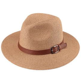 DRESHOW Women Wide Brim Straw Panama Roll up Hat Fedora Beach Sun Hat UPF 50+
