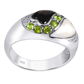Green Peridot, Multi Mother Of Pearl 4.40 Ct Round 925 Sterling Silver Band Rings For Women | Gemstones Ring Set For Womens | Beautiful Jewellery Present For Girls By Orchid Jewelry