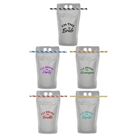 Funky Junque Drink Pouch Bundle with Straw - IT Bride, IBT Party, Shenanigans, Trouble, Tequila