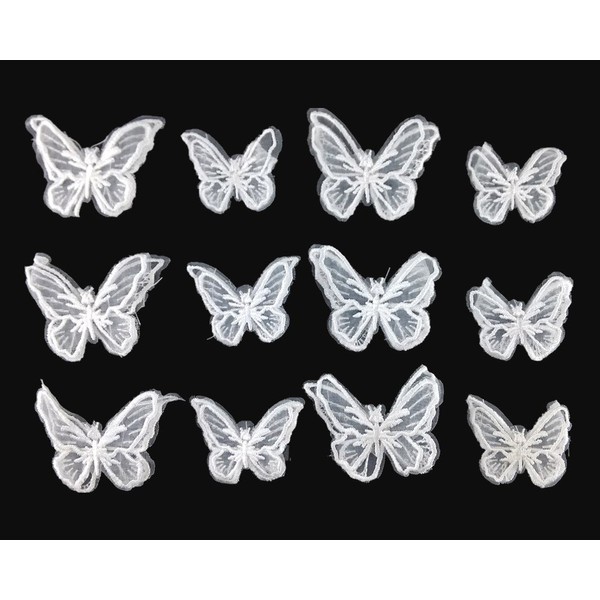yueton 12pcs Handmade Embroidery Organza Butterfly Barrettes Bobby Pin Metal Alligator Clip Hair Clips Bride Head-wear Edge Clip Clamps (White)