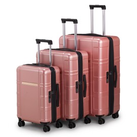 Udorich Expandable Luggage Set for Seamless Travel, Lightweight and Durable PC+ABS Material, 3 Pieces 20in, 24in, 28in, Rose Gold