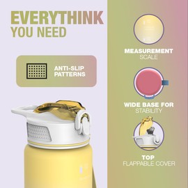 HOMEEX 1L (32oz) Motivational Water Bottle, BPA-free Sports Water Bottle with Time Marker - Quotes - One-Click Technology Ideal for Jogging, Hiking, Office, School, Adults, Children (Blue & Orange)