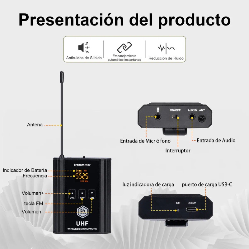 Micrófono Inalámbrico WinMix A1-2 Solapa y Diadema 2 Bodypack Negros