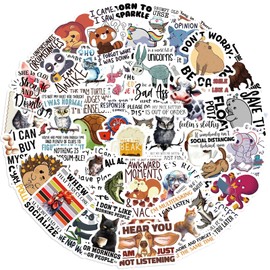 50Pcs Cute Cartoon Animal Stickers for Kids,Funny Animals Stickers Waterproof Vinyl Water Bottle Laptop Funny Words Stickers Pack, Kids Classroom Prizes for Elementary Students (Animal)