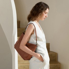 befen Soft Real Leather Hobo Crossbody Bags for Women, Women's Vintage Leather Purses Handbags Shoulder Bag with 2 Shoulder Straps Cognac Brown