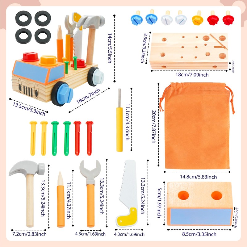 Tool Children's Montessori Toy, 28 Pieces Montessori Wooden Toy, Children's