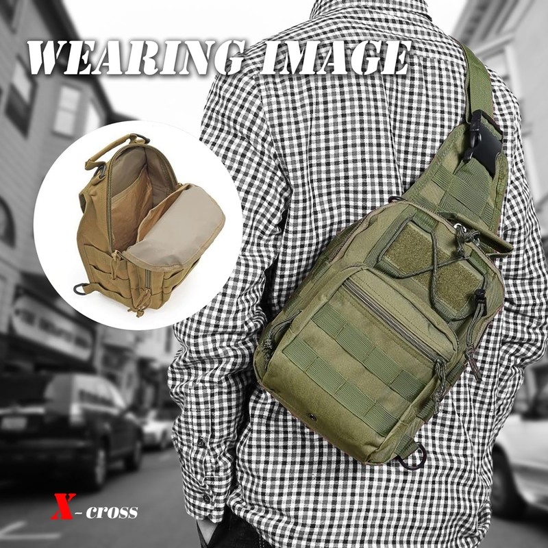 X-cross Military Body Bag, Large Capacity, 3-Way, One Shoulder, Lightweight,