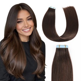 MissMe Tape in Hair Extensions Human Hair 12 inch #2 Darkest Brown Tape Hair Extensions 20pcs 40g