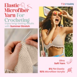 Troyarn Summer Stretch Acrylic Yarn for Crocheting - 2 Skeins of White Yarn Made from 100% Elastic Microfiber Acrylic for Knitting, 100gr 438 yds (11462 - Cream)