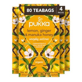 Pukka Organic Lemon, Ginger & Manuka Honey Herbal Tea, Immune Boosting Organic Tea Infusion Selection, With Turmeric, Ideal For Daily Support, Caffeine Free, 80 Total Bags (20ct - Pack of 4)