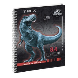 Exacompta - 9991075E – Jurassic texts book – Laminated cover with metal spiral and detachable weekly tab, 17 x 22 cm, T-rex design