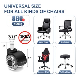 2 Inch Office Chair Wheels,Fits Most Chair, (There are Also Options Compatible with IKEA Chair),Stem 7/16-7/8, Set of 5,Replacement Rubber Caster Wheel, Transparent CPU, 880LB Capacity, Smooth Rolling