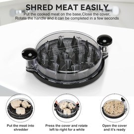 Upgraded Chicken Shredder Tool Twist, Professional Visible Meat Shredder Machine with Removable Plate,Transparent Cover, Ergonomic Handle, Anti-Slip Chicken Grinder, Dishwasher Safe (black) (Black)